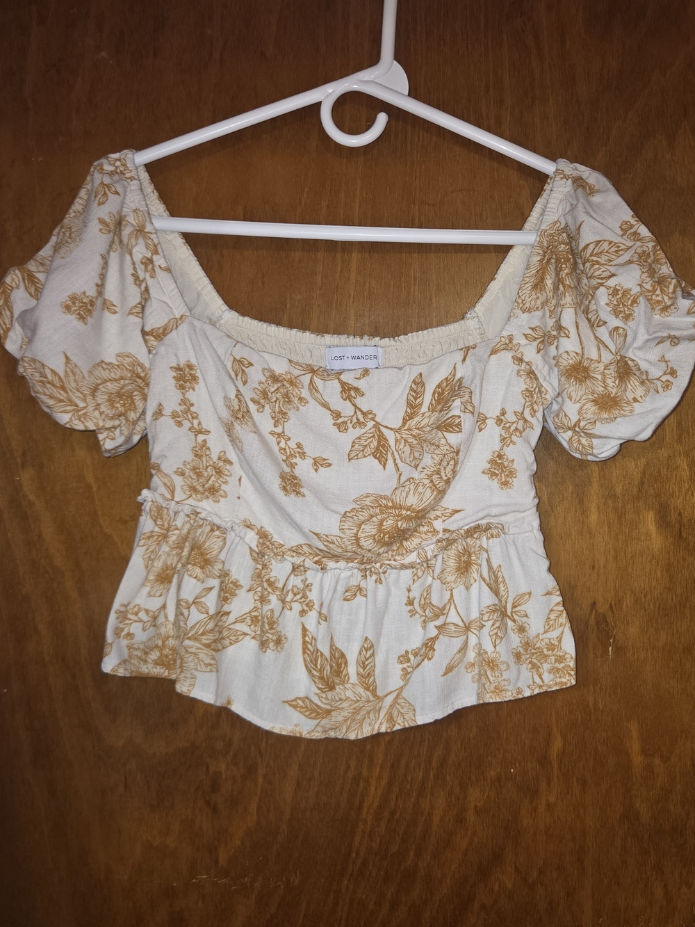​Lost + Wander Honey Amber Floral Puff Sleeve Peplum Crop Top Size S